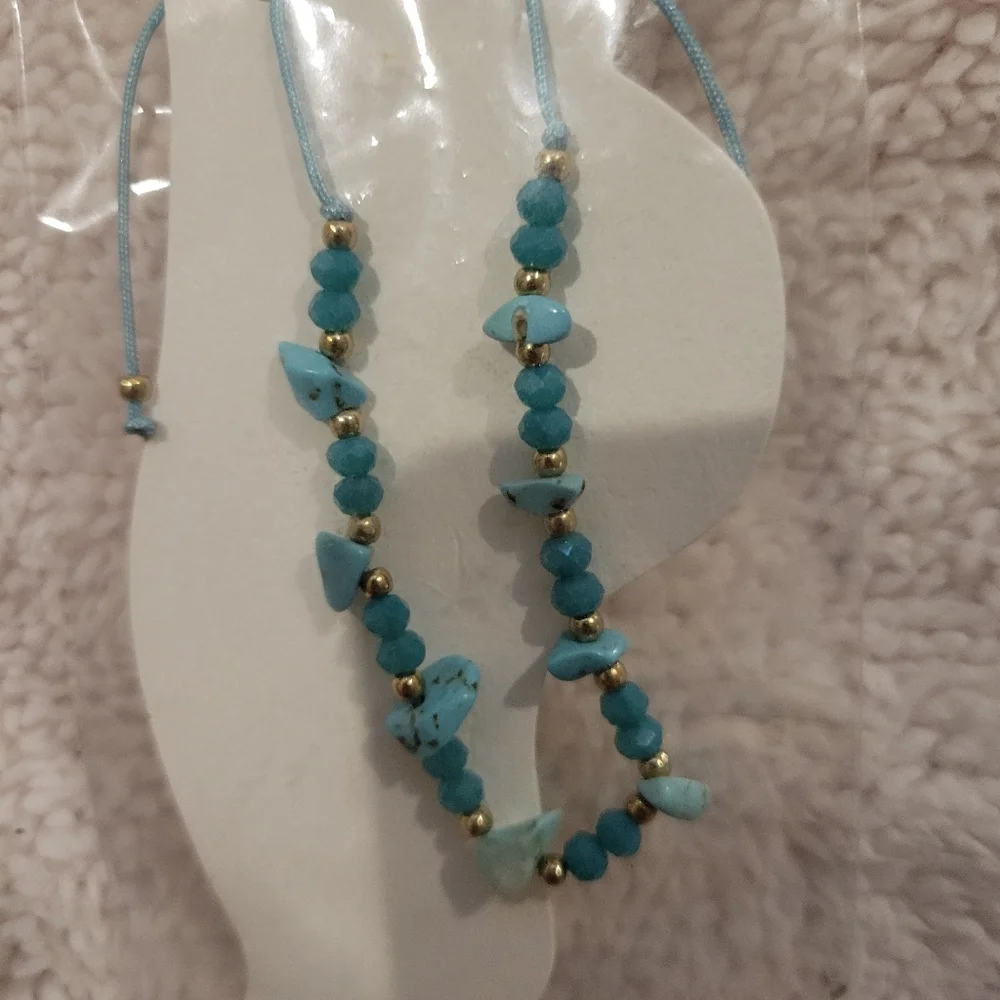 Fashion jewelry Blue and Gold ankle bracelet - Picture 4 of 5